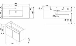 CUBE Spintelė, 2 durelės, su praustuvu 1000x430, balta