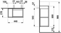 Spintelė Kartell by Laufen, oranžinės spalvos, nedideliam praustuvui 815334 su maišytuvu dešinėje