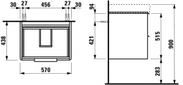 Spintelė BASE praustuvui 570x440x530 mm, su dviem stalčiais, balta blizgi