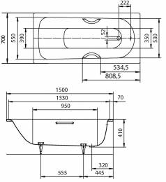 Plieninė vonia Kaldewei Saniform Plus 150x70x41; su EasyClean,  mod. 361-1