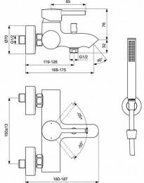 Ideal Standard Ceraline virštinkinis vonios/dušo maišytuvas su dušo komplektu, juoda matinė spalva