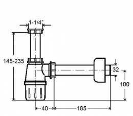 Praustuvo sifonas butelinis, be ventilio 1 1/4 x 32, plastikinis