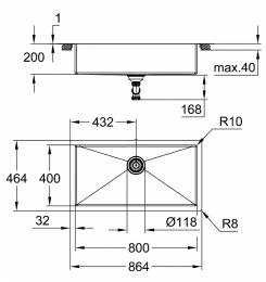 Grohe nerūdijančio plieno plautuvė K700, dubuo 80 x 40 cm