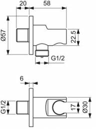 Ideal Standard dušo žarnos pajungimo alkūnė su laikikliu, chromas