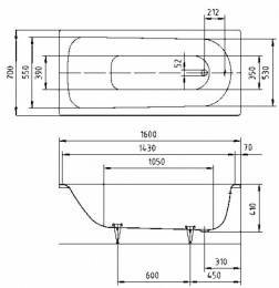 Plieninė vonia Kaldewei Saniform Plus 160x70x41 su EasyClean; mod. 362-1