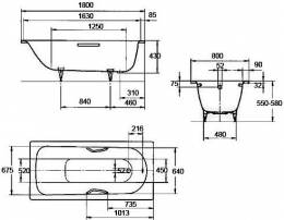 Plieninė vonia Kaldewei Saniform plus 180x80 su EasyClean, mod. 375-1