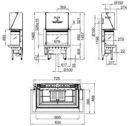 Plieninis židinio ugniakuras Spartherm Lean 3RL-70h, su juodu šamotu