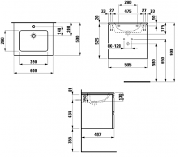 Praustuvos spintelė PRO S 600x500x440 mm su praustuvu ir dviem stalčiais, matinė balta