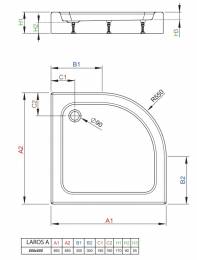 Akrilinis dušo padėklas Radaway Laros A compact 850x850x170, pusapvalis, baltas