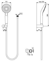 Dušo komplektas Idealrain Evo Round 3 funkcijų rankinis dušas 110mm, sieninis laikiklis, 1,75cm IdealFlex žarna, chromas