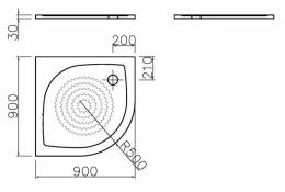 Vispool RZ-90 akmens masės dušo padėklas, 90x90 cm, R550, baltas