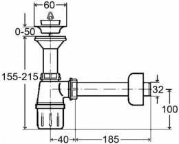 Viega praustuvo sifonas butelinis, su ventiliu 1 1/4 x 32, plastikinis