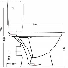 Kombinuotas WC NORMA su termoplastiko dangčiu, horizontalus, 3/6 ltr, vand. įvad. iš šono, baltas