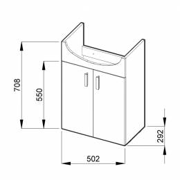 Praustuvo spintelė Lyra Pack New su 53 cm praustuvu, 2 durelių, balta