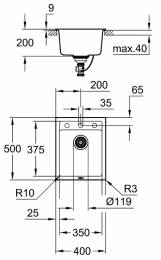 Grohe akmens masės plautuvė K700, 400x500 mm, granito pilka spalva