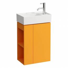 Spintelė Kartell by Laufen, oranžinės spalvos, nedideliam praustuvui 815334 su maišytuvu dešinėje