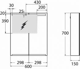 IFO Option veidrodinė spintelė 60, 70x60x15 cm su LED apšvietimu, 2 stiklinėm lentynėlėm, rozete