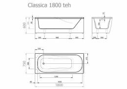 Akmens masės vonia Classica 1800x750 mm, su skylėm maišytuvui, balta