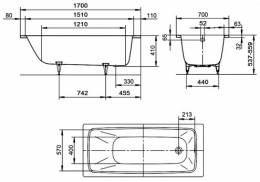 Plieninė vonia Kaldewei Saniform Plus 170x70x41; mod. 363-1