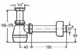 Bide sifonas butelinis, be ventilio 1 1/4 x 32