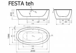 Akmens masės vonia FESTA 2040x1100 mm su panele, balta