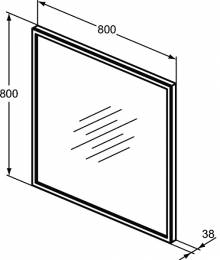 Veidrodis Ideal Standard Conca Square 80 cm juodu rėmu, apšvietimu ambient LED