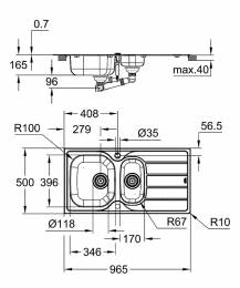 Grohe nerūdijančio plieno plautuvė K200, 96,5 x 50 cm, su nuvarvinimo dubeniu