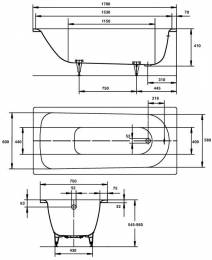 Plieninė vonia Kaldewei Saniform Plus 170x75x41; su EasyClean ir full antislip dangomis, mod. 373-1