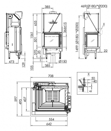 Plieninis židinio ugniakuras Spartherm Premium V-2L-55h, su kampiniu stiklu kairėje