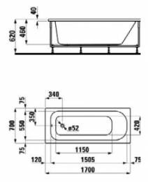 Laufen SOLUTIONS akrilinė vonia 170x75 cm, su rėmu, balta