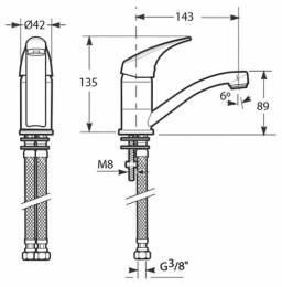 Plautuvės maišytuvas TALAS sukiojamu snapu 143 mm, chromas