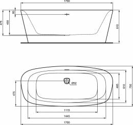 Laisvai statoma akrilinė vonia Ideal Standard Dea Duo 170x75cm, su click-clack vožtuvu, vidus baltas/išorė matinė juoda