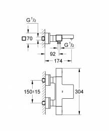 Termostatinis vonios/dušo maišytuvas Grotherm Cube, chromas